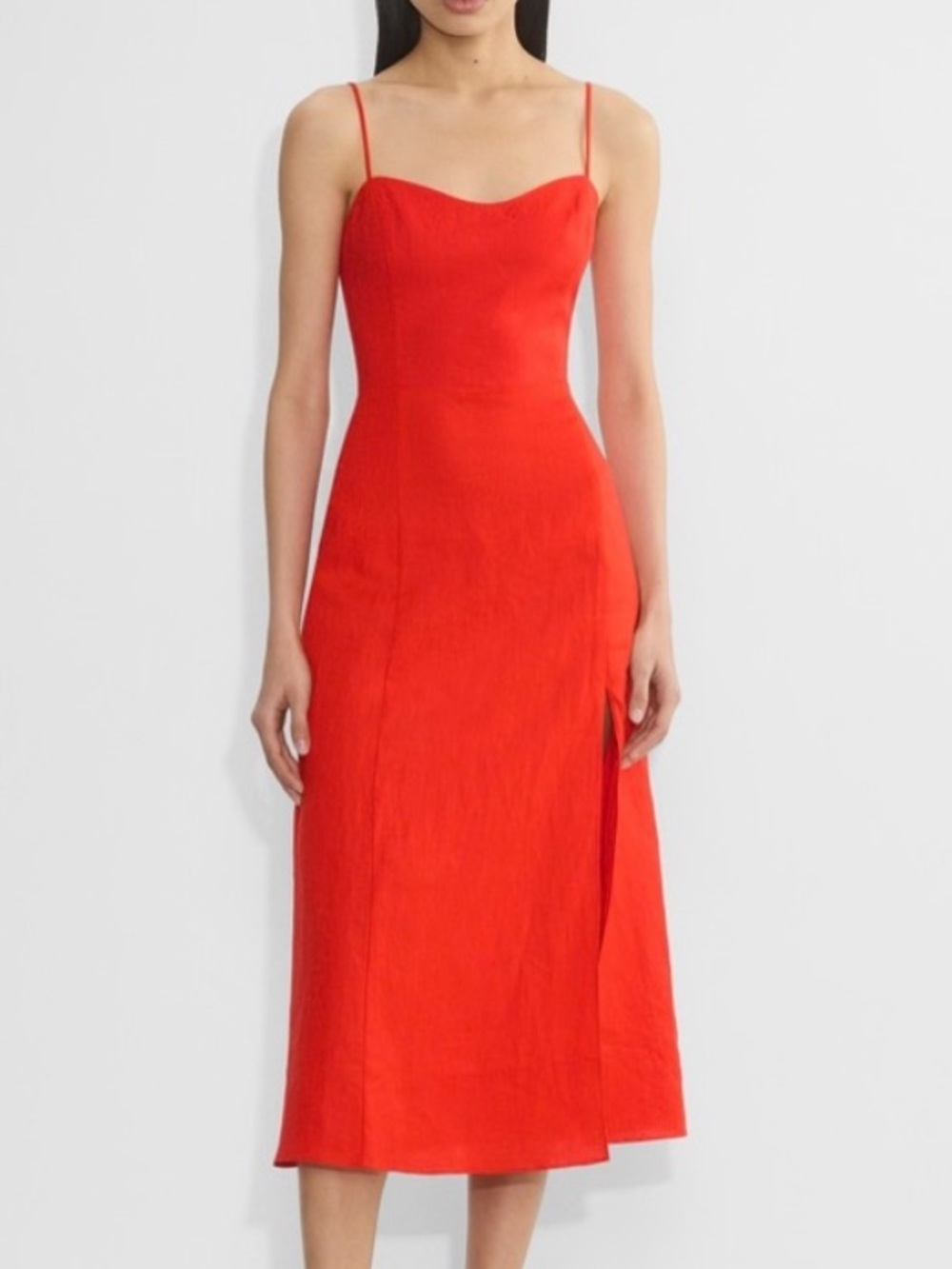 Aritzia Wilfred Barrafina 100% Linen Midi Dress Leg Slit Red 4